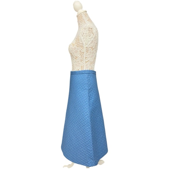 Vintage 70s Blue Quilted A-Line Skirt Handmade Medium fit Polka Dot Cute Retro - Picture 3 of 10